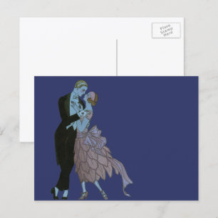 Vintage Art Deco Newlyweds, Love Wedding Dance Postcard