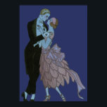 Vintage Art Deco Newlyweds, Love Wedding Dance Poster<br><div class="desc">Created with a clear background so you can change the background colour to any hexcode colour, just click the "customise" button to change the colour. Vintage illustration romantic image featuring a man and a woman dressed in formal attire ballroom dancing in the moonlight; she is in an elegant wedding gown...</div>
