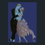 Vintage Art Deco Newlyweds, Love Wedding Dance Poster<br><div class="desc">Created with a clear background so you can change the background colour to any hexcode colour, just click the "customise" button to change the colour. Vintage illustration romantic image featuring a man and a woman dressed in formal attire ballroom dancing in the moonlight; she is in an elegant wedding gown...</div>