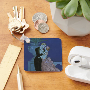 Vintage Art Deco Newlyweds, Oui by George Barbier Key Ring