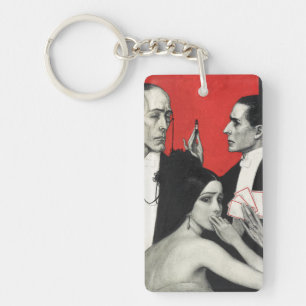 Vintage Art Deco Noir Mystery Poker Benda Art Key Ring