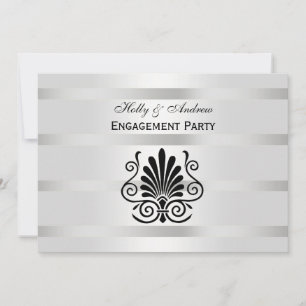 Vintage Art Deco Plume Black White H Engagement Invitation