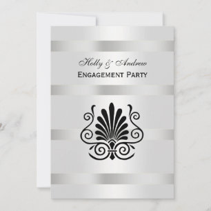 Vintage Art Deco Plume Black White V Engagement Invitation