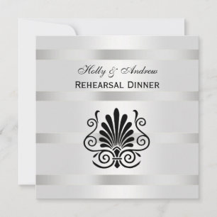 Vintage  Art Deco Plume Blk White SQ Rehearsal Din Invitation