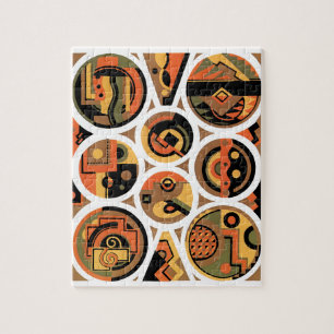 Vintage Art Deco Pochoir Jazz Geometric Circles Jigsaw Puzzle