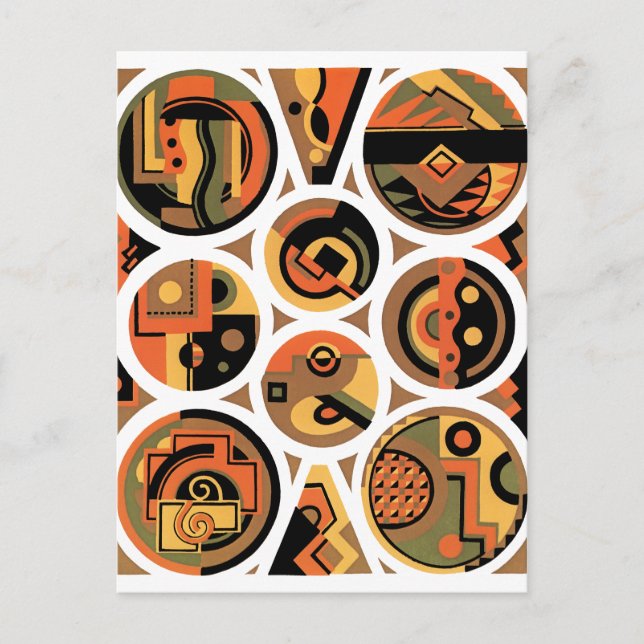 Vintage Art Deco Pochoir Jazz Geometric Circles Postcard (Front)