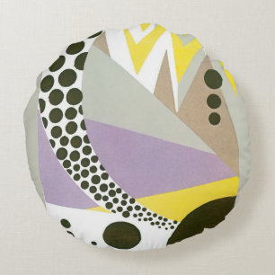 Vintage Art Deco Pochoir Jazz Geometric Patterns Round Cushion