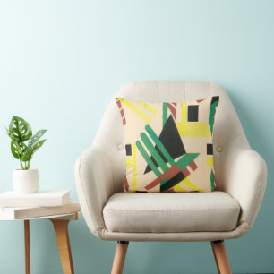 Vintage Art Deco Pochoir Jazz Geometric Shapes Cushion
