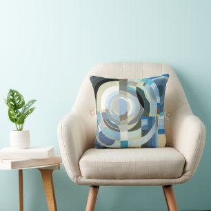 Vintage Art Deco Pochoir Jazz Geometric Shapes Cushion