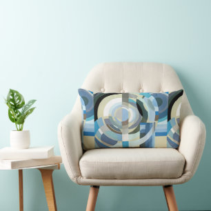Vintage Art Deco Pochoir Jazz Geometric Shapes Lumbar Cushion