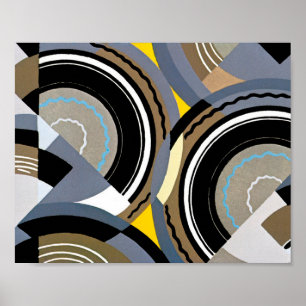 Vintage Art Deco Pochoir Jazz Geometric Shapes Poster