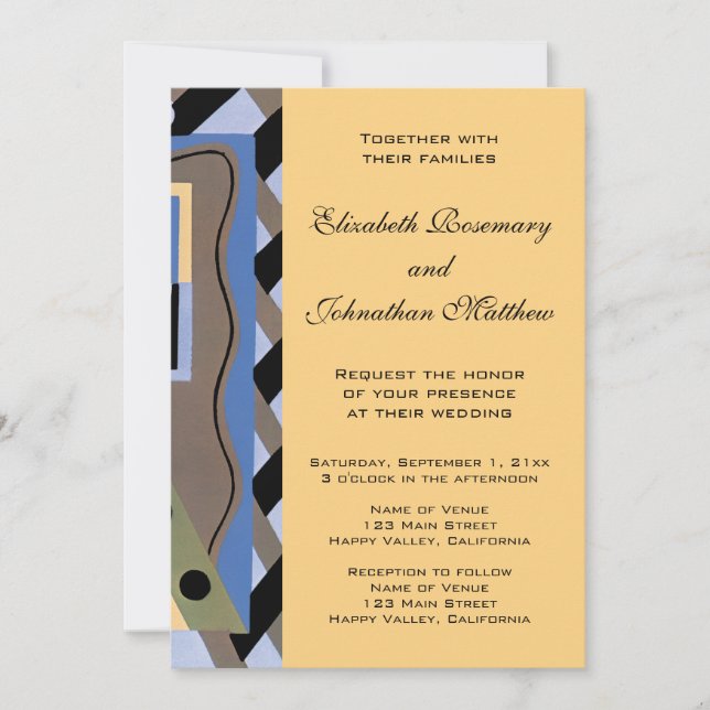 Vintage Art Deco Pochoir Jazz Pattern Wedding Invitation (Front)
