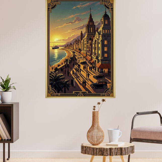 Vintage Art Deco Poster of Seaside Cityscape (Living Room 3)