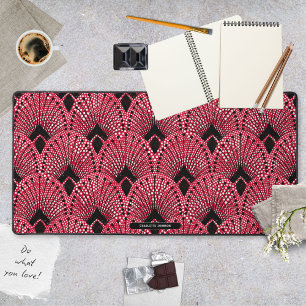 Vintage Art Deco Red Black White Peacock Pattern Desk Mat