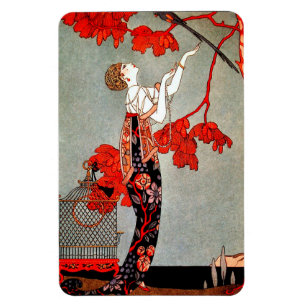 Vintage Art Deco Red Flowers Magnet