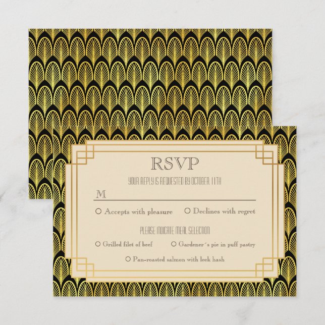 Vintage Art deco rsvp Invitation (Front/Back)