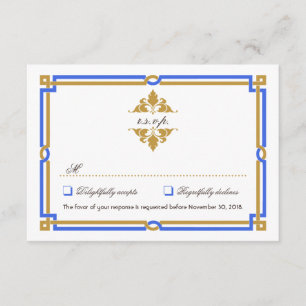Vintage Art Deco Sapphire & Gold RSVP Card