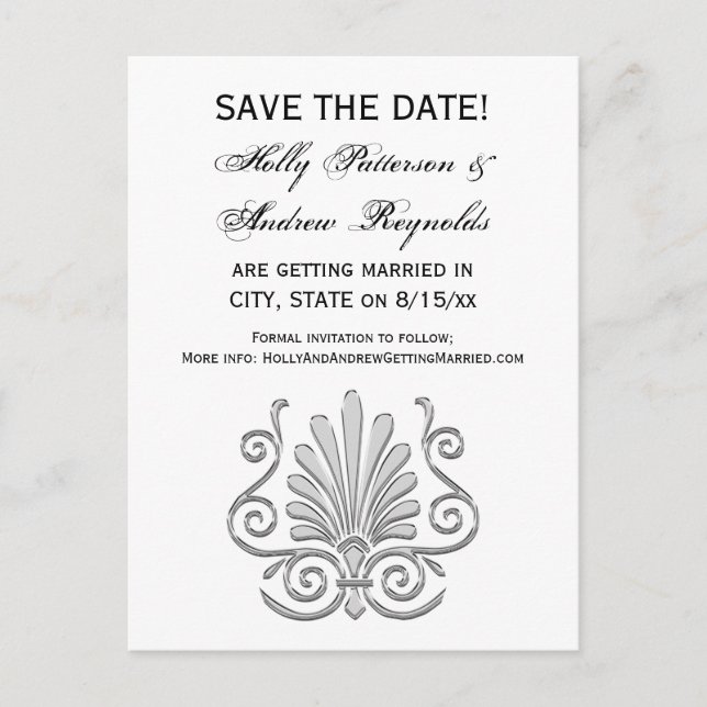 Vintage Art Deco Silver Plume Arabesque Announcement Postcard (Front)