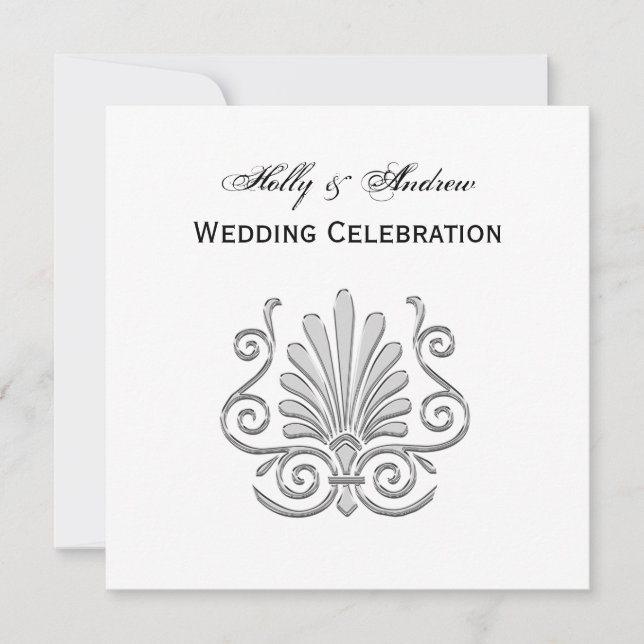 Vintage Art Deco Silver Plume Arabesque Invitation (Front)