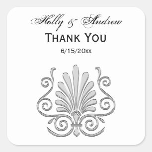 Vintage Art Deco Silver Plume Arabesque Square Sticker