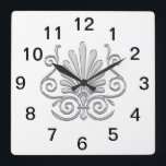 Vintage Art Deco Silver Plume Arabesque Square Wall Clock<br><div class="desc">Vintage Art Deco Silver Color Plume Arabesque Clean, elegant, chic and stylish customizable party accessories with a romantic vintage look art deco silver color plume / art deco fan arabesque shaped design. This product is part of a suite of matching designs that are easily customizable for many occasions and events....</div>