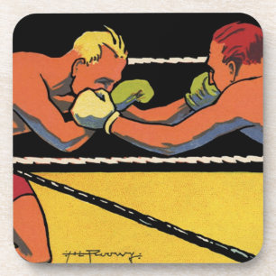 Vintage Art Deco Sports Boxing, Boxers Punching Coaster