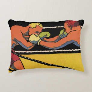 Vintage Art Deco Sports Boxing, Boxers Punching Decorative Cushion