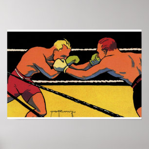 Vintage Art Deco Sports Boxing, Boxers Punching Poster