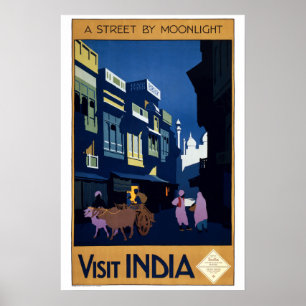 Vintage Art Deco Street by Moonlight India Travel Poster