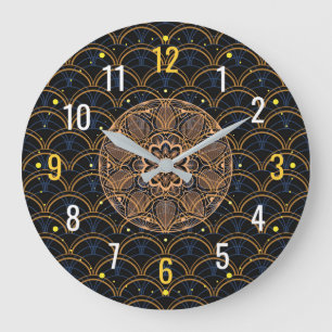 Vintage Art Deco Style - Gold Black Geometric Large Clock