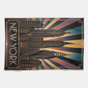 Vintage Art Deco Style Travel Poster of New York Tea Towel
