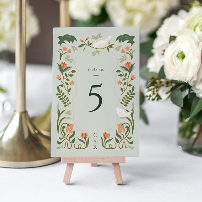 Vintage Art Deco Table Number Card (Vintage Floral Art Deco Wedding Table Number Card)