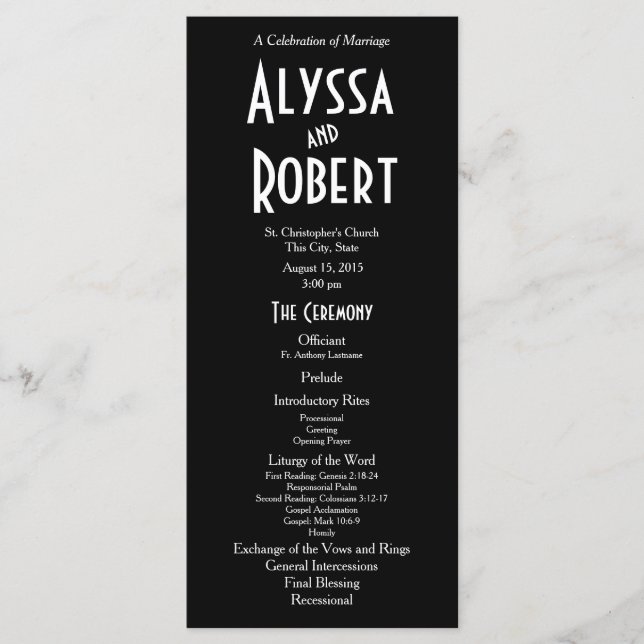 Vintage Art Deco Text Wedding Program (Front)