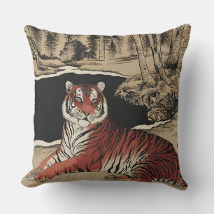 Vintage Art Deco Tiger Throw Pillow