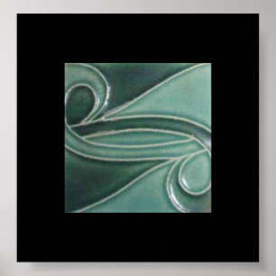 Vintage Art Deco Tile Pattern Matte Dark Green Poster