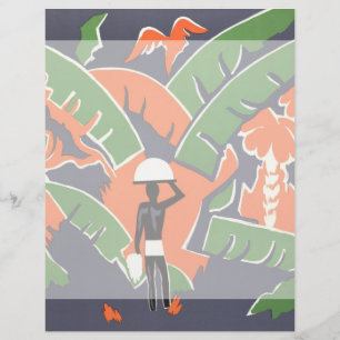 Vintage Art Deco Travel, Native in African Jungle