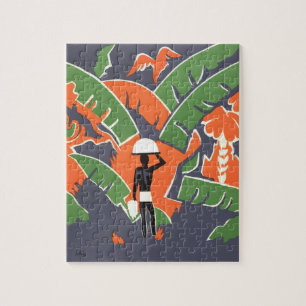 Vintage Art Deco Travel, Native in African Jungle Jigsaw Puzzle