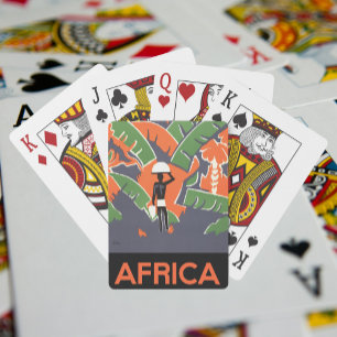 Vintage Art Deco Travel, Native in African Jungle Playing Cards