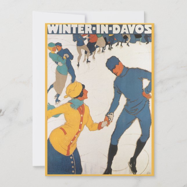 Vintage Art Deco Travel Winter in Davos Invitation (Front)