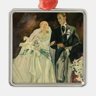 Vintage Art Deco Wedding Bride and Groom Newlyweds Metal Tree Decoration