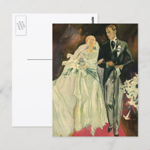 Vintage Art Deco Wedding Bride and Groom Newlyweds Postcard