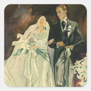 Vintage Art Deco Wedding Bride and Groom Newlyweds Square Sticker