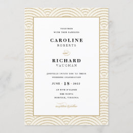 Vintage Art Deco Wedding Invitation Ivory Gold