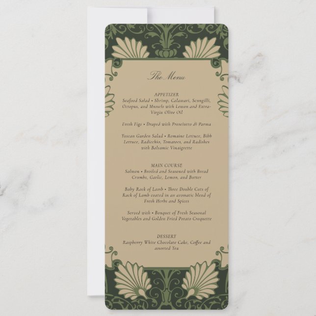 Vintage Art Deco Wedding Menu Card (Front)
