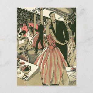 Vintage Art Deco Wedding, Newlyweds First Dance Announcement Postcard