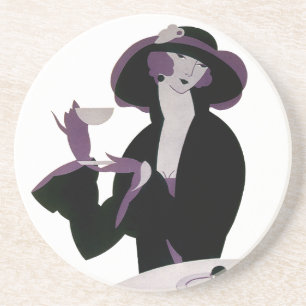 Vintage Art Deco Woman, Afternoon Tea and Cupcake Coaster