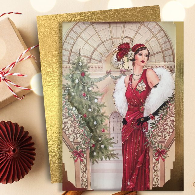 Vintage Art Deco Woman Christmas Holiday Card (Creator Uploaded)