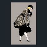 Vintage Art Deco Woman in Leopard Print Jacket<br><div class="desc">Vintage illustration art deco design featuring an elegant and sophisticated blonde lady dressed in a fake leopard animal print faux fur coat and matching hat.</div>