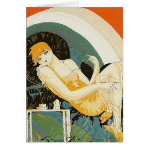 Vintage Art Deco Woman Reclining on Couch, Chompre