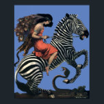Vintage Art Deco Woman Riding On A Zebra Poster<br><div class="desc">This is a digitally enhanced print of a vintage Art Deco style painting of a woman riding on a zebra jumping over a snake. You can customise the background colour.</div>